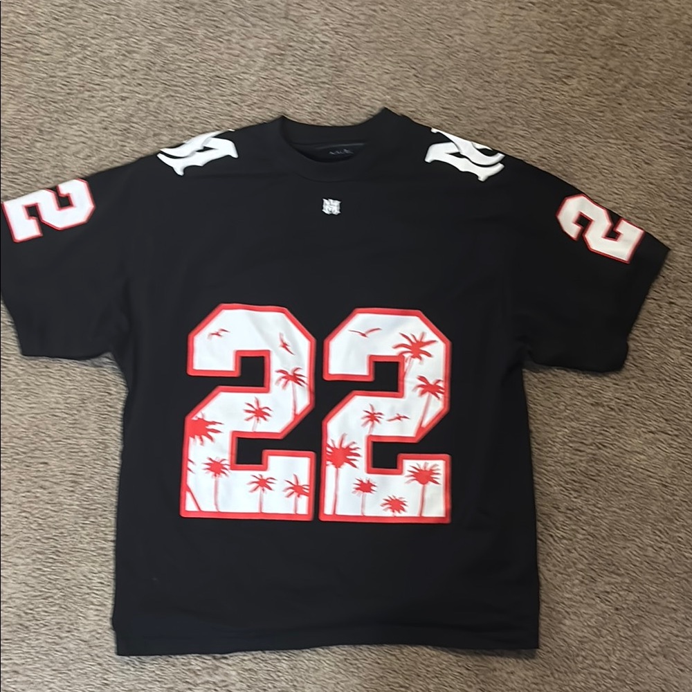Black Graphic T-Shirt with Red and White Number 22